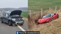 Na D4 sa zrazila Dacia s Ferrari. Športové auto skončilo v jarku, polícia si neodpustila uštipačný komentár