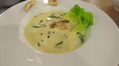 Šalátová polievka s pestom z medvedieho cesnaku