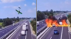 VIDEO: Na diaľnicu v Taliansku sa zrútilo lietadlo. Stroj sa po strmhlavom páde zmenil na ohnivú guľu