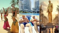 VIDEO: Bradaté tanečnice a Trump s Netanjahuom na ležadlách. Prezident USA zdieľal zvrátenú víziu Gazy