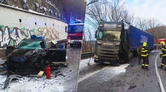 Vážna zrážka kamiónu a auta. Mladú vodičku transportovali letecky do nemocnice