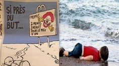 Dve detské menu za cenu jedného. Charlie Hebdo si uťahuje z utopeného chlapca