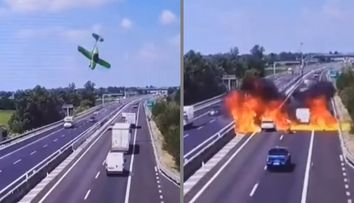 VIDEO: Na diaľnicu v Taliansku sa zrútilo lietadlo. Stroj sa po strmhlavom páde zmenil na ohnivú guľu