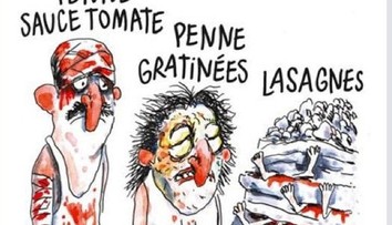 Charlie Hebdo rozhorčil Talianov karikatúrou obetí zemetrasenia. Telá trčia z lasagní