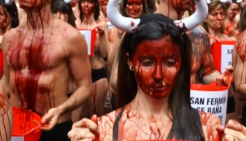 Naháči sa poliali krvou na protest proti zabíjaniu býkov