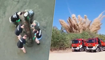 FOTO a VIDEO: Veľká policajná operácia pri Komárne. Takto zneškodnili dvojmetrovú mínu