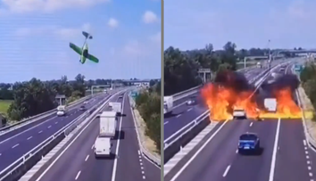 VIDEO: Na diaľnicu v Taliansku sa zrútilo lietadlo. Stroj sa po strmhlavom páde zmenil na ohnivú guľu