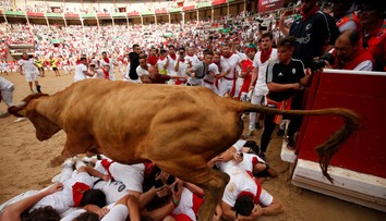 Krvavá zábava v uliciach Pamplony. Pri niektorých fotkách sa vám zastaví rozum