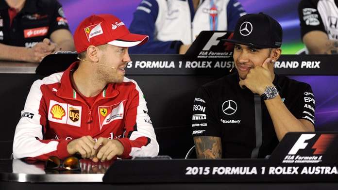 Sebastian Vettel (Ferrari) a Lewis Hamilton (Mercedes)pred VC Austrálie.