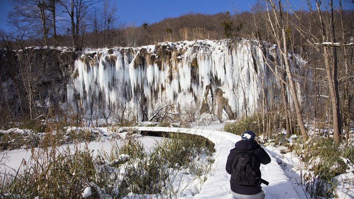 Zamrznuté Plitvické jazerá.