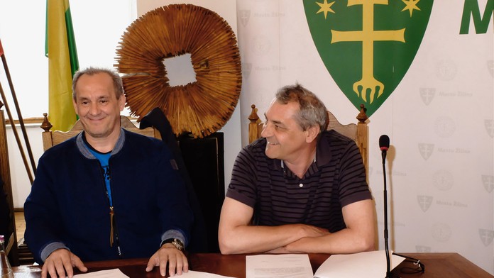 Milan Jančuška, tréner MsHK Žilina a Marián Tittl, predseda predstavenstva klubu 