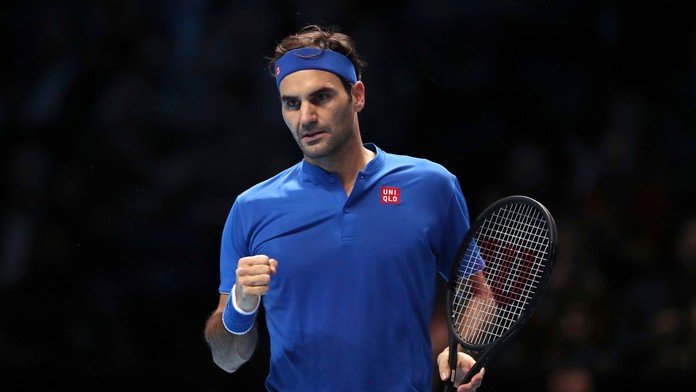 Roger Federer po víťaznom údere v zápase proti Kevinovi Andersonovi.