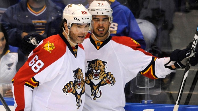 Hráči Florida Panthers - Jaromír Jágr a Brandon Pirri.