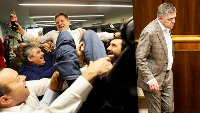 Zľava Nicolas Aube-Kubel, Michael Raffl a Connor Bunnaman z Philadelphie oslavujú gól proti Washingtonu.