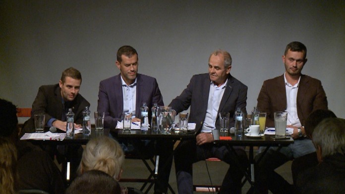 Kandidáti na šéfa VÚC v BB - Martin Klus, Igor Kašper, Ján Lunter a Martin Juhaniak.