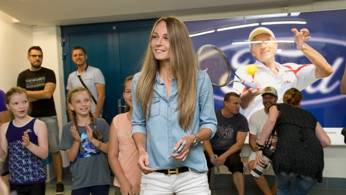 Slovenská tenistka Magdaléna Rybáriková pred tlačovou konferenciou v NTC v Bratislave po Wimbledone 2017.