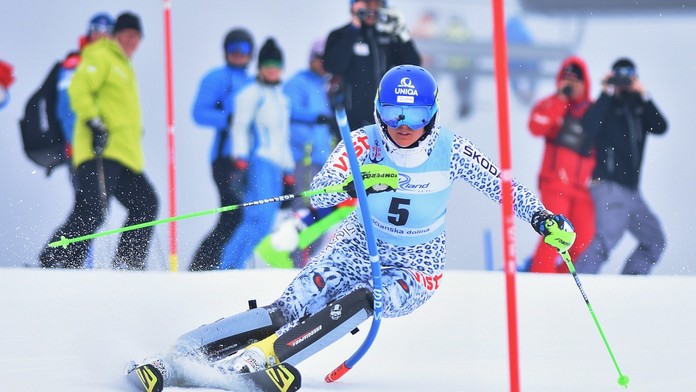 Veronika Velez-Zuzulová na trati slalomu žien počas majstrovstiev Slovenska v zjazdovom lyžovaní  na Štrbskom Plese.