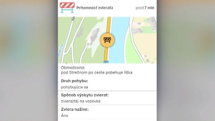 Takto vyzerá, keď nahlásite informáciu do Národného centra dopravných informácií.