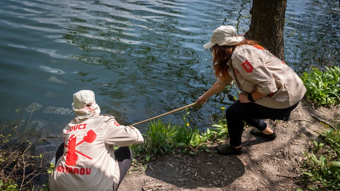 Dobrovoľníci počas odchytu komárov v Bratislave.