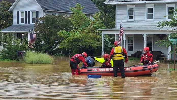 Zaplavené domy v New Jersey.