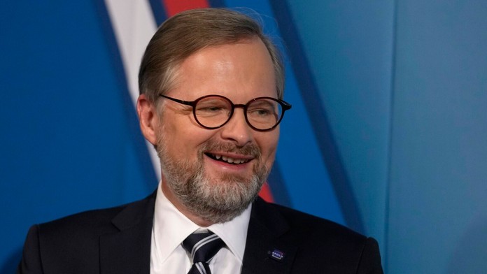 Líder koalície SPOLU Petr Fiala v poslednej predvolebnej debate.