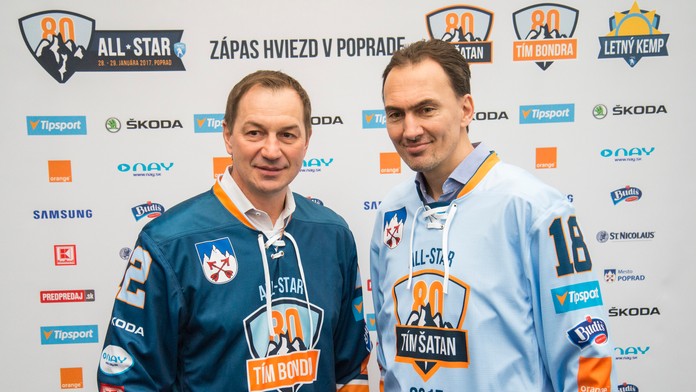 Peter Bondra (vľavo) a Miroslav Šatan pred All-star víkendom hokejovej Tipsport Ligy. 