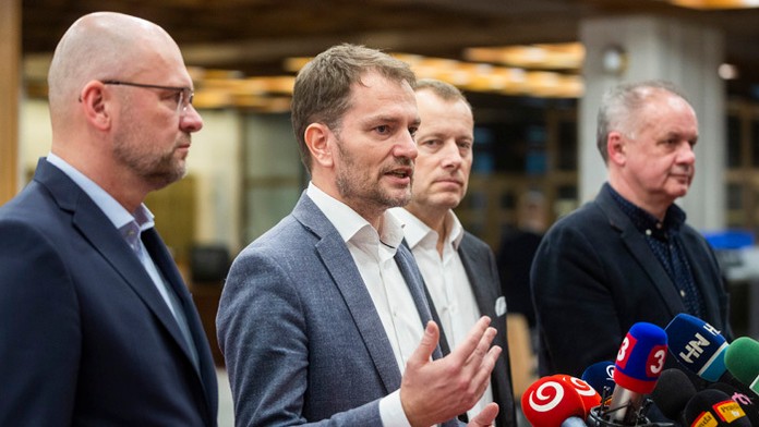 Lídri Richard Sulík (SaS), Igor Matovič (OĽaNO), Boris Kollár (Sme rodina) a Andrej Kiska (Za ľudí).