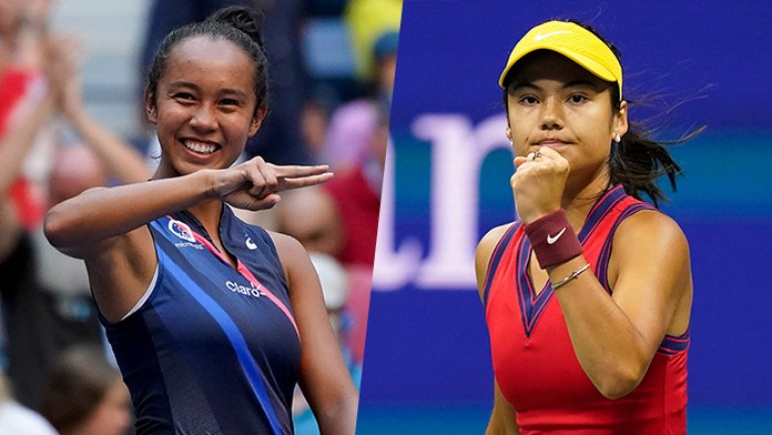 Kanadská tenistka Leylah Fernandezová a Britská tenistka Emma Raducanuová.