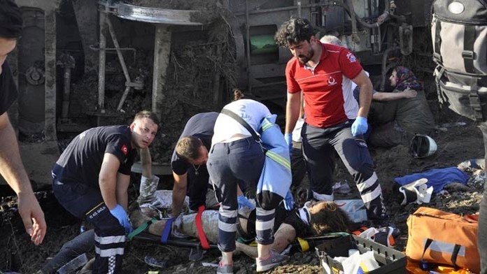 Vykoľajený vlak v Turecku.