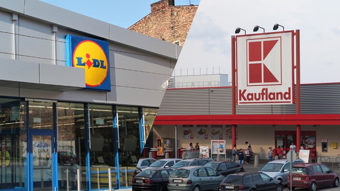 Obchod spoločnosti Lidl a Kaufland (koláž)