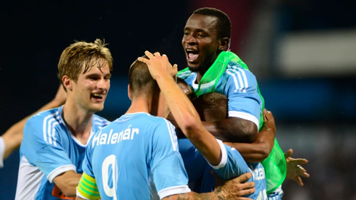 Seydouba Soumah, Juraj Halenár a radosť strelenia gólu proti Šerif Tiraspoľ (Moldavsko) 