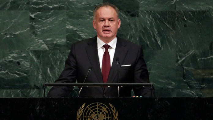 Slovenský prezident Andrej Kiska reční počas 72. zasadnutia Valného zhromaždenia OSN.