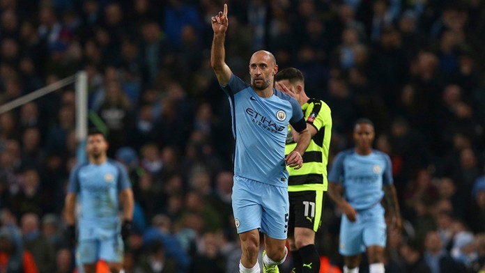 Pablo Zabaleta z Manchestru City sa teší z gólu počas zápasu FA Cupu.
