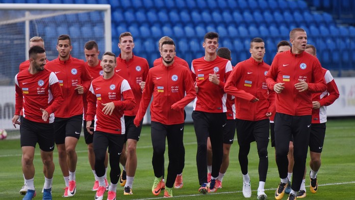 Na snímke hráči slovenskej futbalovej reprezentácie do 21 rokov