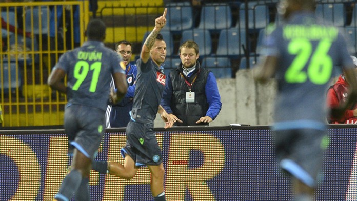 Marek Hamšík sa raduje z gólu v zápase 2. kola Európskej ligy UEFA medzi ŠK Slovan Bratislava a SSC Neapol.
