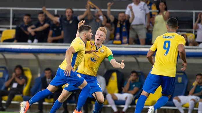 Tréner Dunajskej Stredy Peter Hyballa počas duelu 2. predkola EL proti Atromitosu.