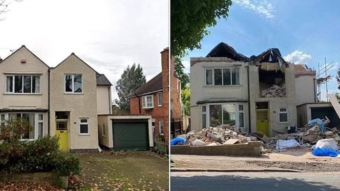 Dom pred a po zásahu staviteľa.