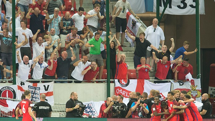 Radosť Anglicka po víťaznom góle v kvalifikačnom dueli v Trnave proti Slovensku o postup na MS 2018.