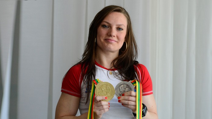 Z tlačovej konferencie Slovenskej asociácie pretláčania rukou po ME 15. mája 2013 v Bratislave. Na snímke Lucia Debnárová.