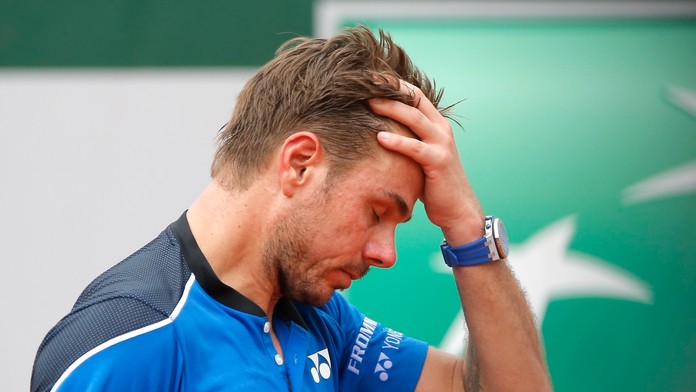 Stan Wawrinka v zápase proti Španielovi Guillermovi Garciovi-Lopezovi v 1. kole dvojhry na grandslamovom turnaji Roland Garros.