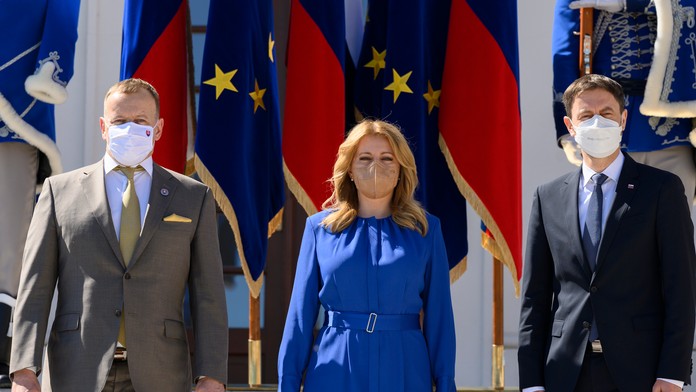 Prezidentka Zuzana Čaputová, predseda NR SR Boris Kollár a predseda vlády Eduard Heger 