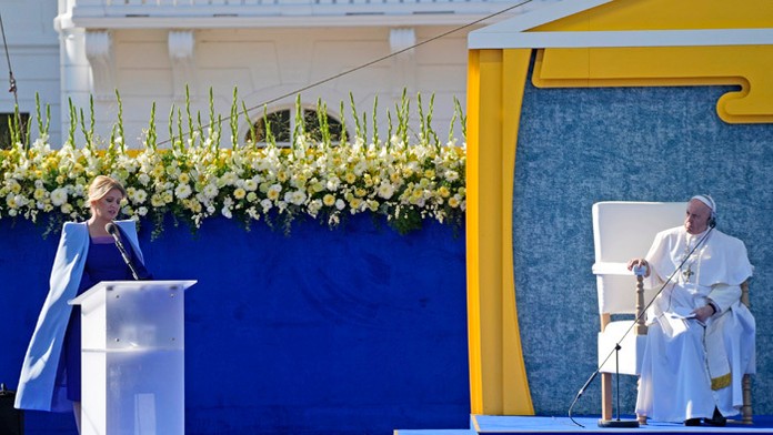 Prezidentka Zuzana Čaputová počas príhovoru pri návšteve pápeža Františka.
