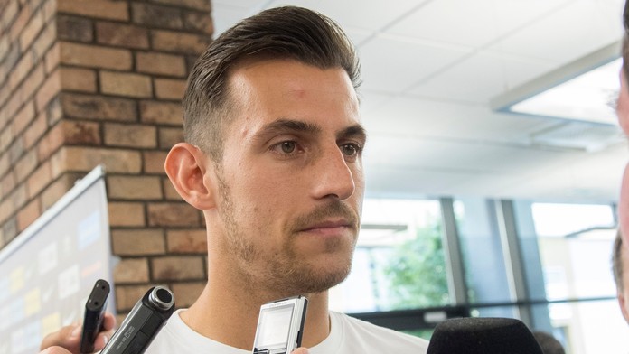 Martin Dúbravka počas brífingu s novinármi pred prípravnými zápasmi s Holandskom a Marokom.