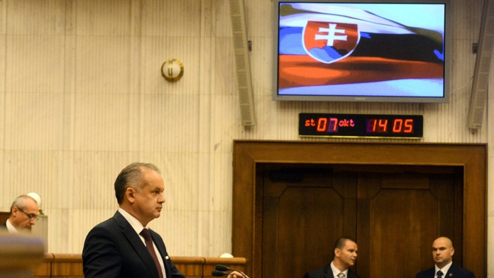 Na snímke prezident SR Andrej Kiska počas vystúpenia v Národnej rade SR 