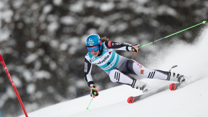 Aplská lyžiarka Petra Vlhová v obrovskom slalome v Lenzerheide.