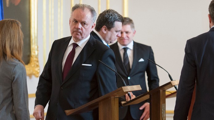 Prezident Andrej Kiska po rokovaní s predsedom parlamentu Andrejom Dankom a premiérom Robertom Ficom.
