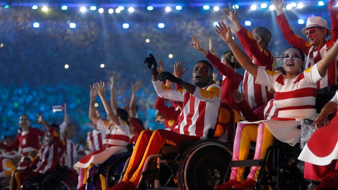 Otvárací ceremoniál paralympijských hier na štadióne Maracana v Riu de Janeiro.