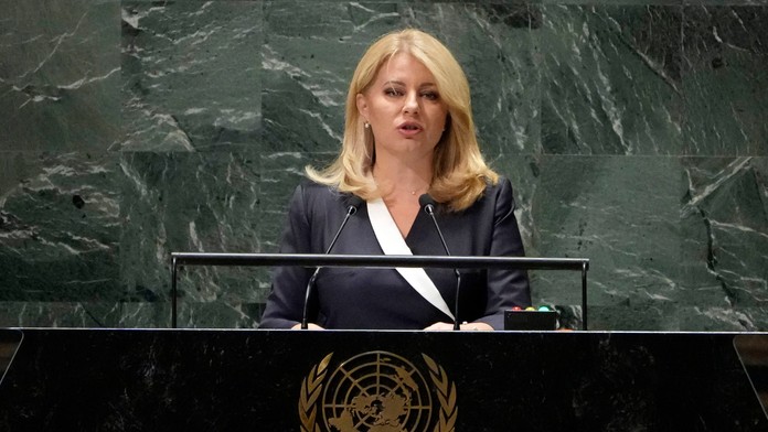Na snímke prezidentka Zuzana Čaputová počas prejavu v OSN.