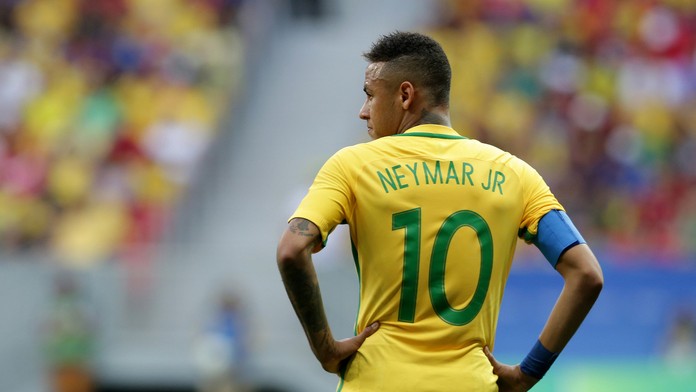 Brazílsky futbalista Neymar počas futbalového zápasu A-skupiny Brazília - JAR.