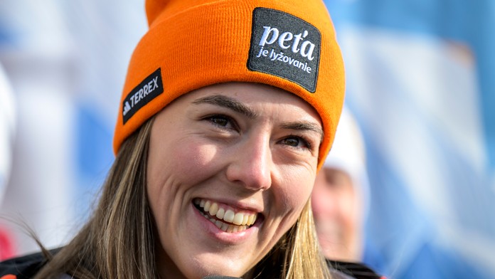 Slovenská lyžiarka Petra Vlhová počas tlačovej konferencie.